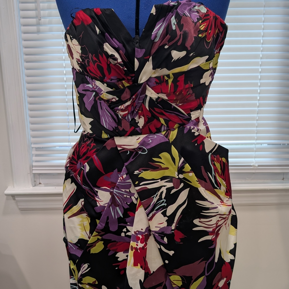 ABS Allen Schwartz Strapless Floral Dress - Black and Multicolor